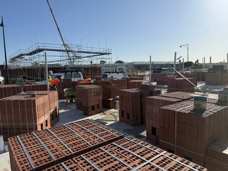 Brick packs and scaffolding on a commercial brickwork project